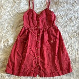 Old School Aerie Cherry Red Button-Down Dress, cotton linen blend, medium